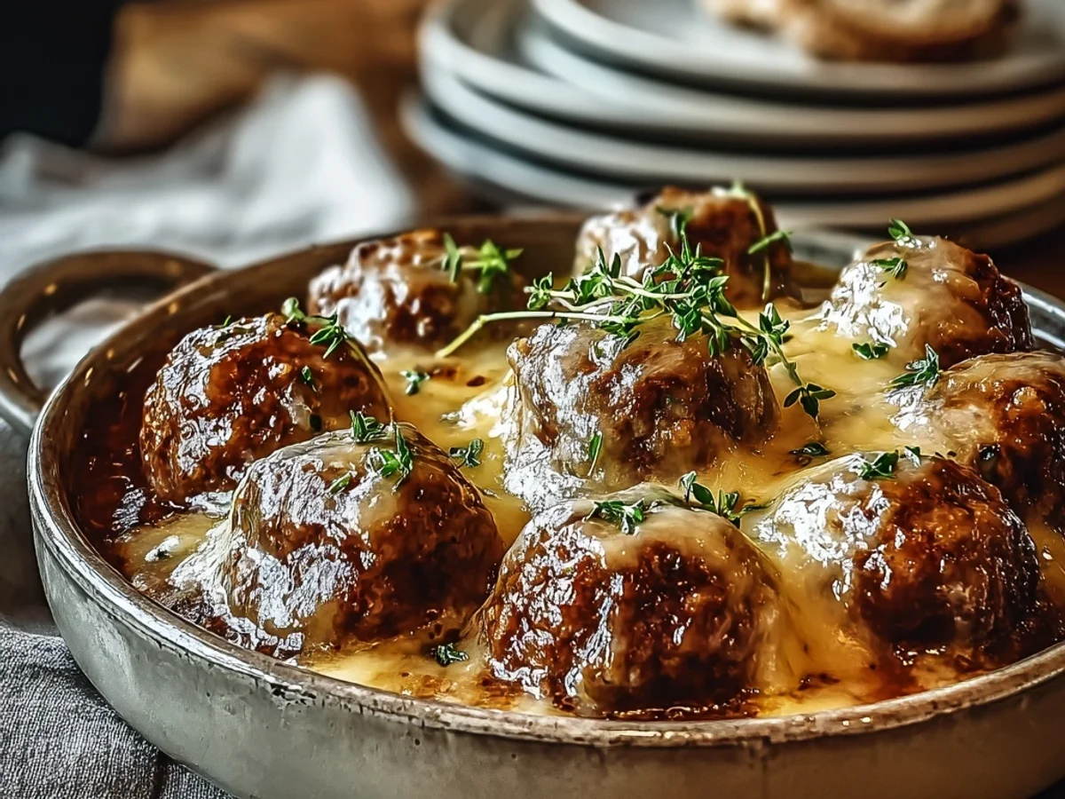 Tender Crock Pot French Onion Meatballs - Featured Image