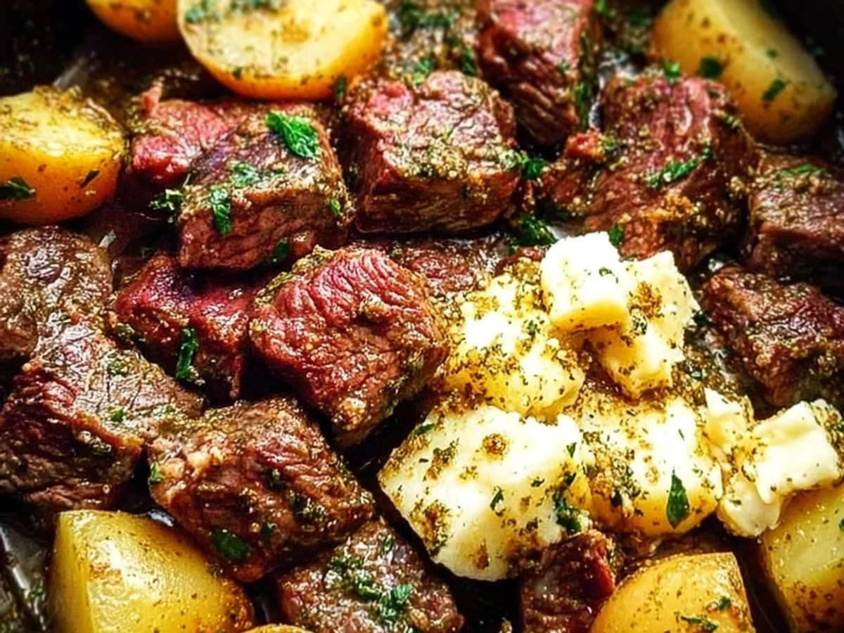 Tender Crockpot Garlic Butter Beef Bites with Potatoes - Featured Image