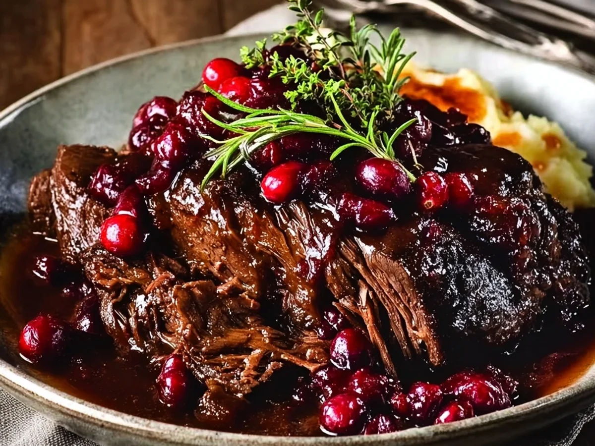 Tender Slow Braised Beef Roast with Cranberry Balsamic Glaze - Featured Image