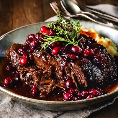 Tender Slow Braised Beef Roast with Cranberry Balsamic Glaze