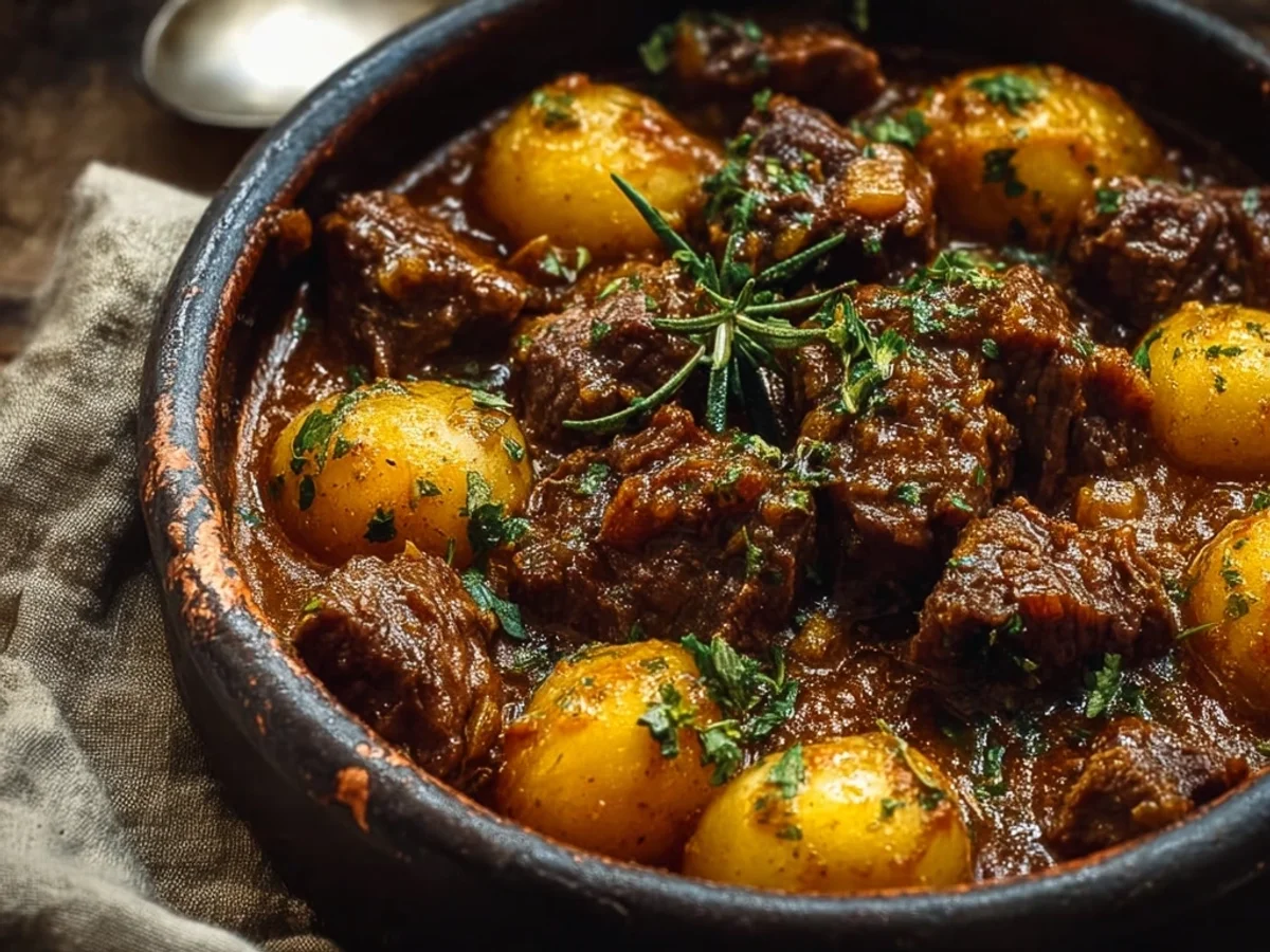 Tender Slow Cooker Garlic Beef & Potatoes Dinner - Featured Image
