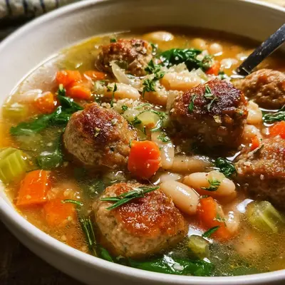 Tuscan White Bean Soup with Savory Meatballs